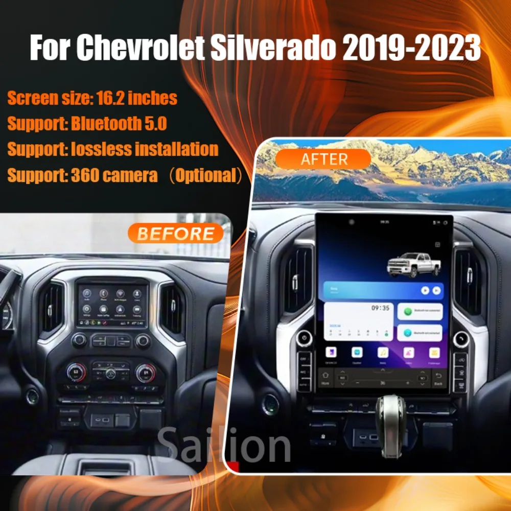 For GMC Sierra Chevrolet Silverado 2019-2023 Android15 Carplay Car Radio Multimedia TouchScreen with 4K Galaxy Screen TDA7851 4G