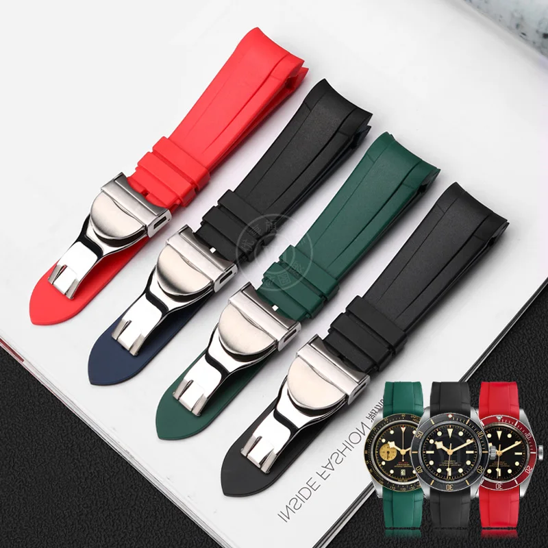 Arc interface Natural Rubber Silione Watchband 22mm for Tudor Black Bay 1958 GMT 41mm Pelagos Blue Green Black Sport MEN Strap