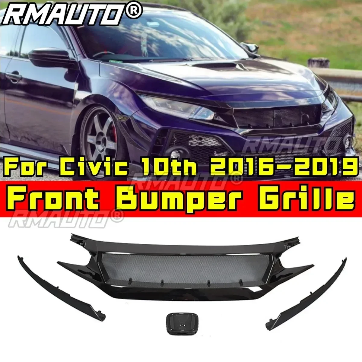 Civic Racing Grills Car Front Racing Grill Body Kit Front Bumper Grille For The 10th Gen of Civic 2016-2019 Exterior Part