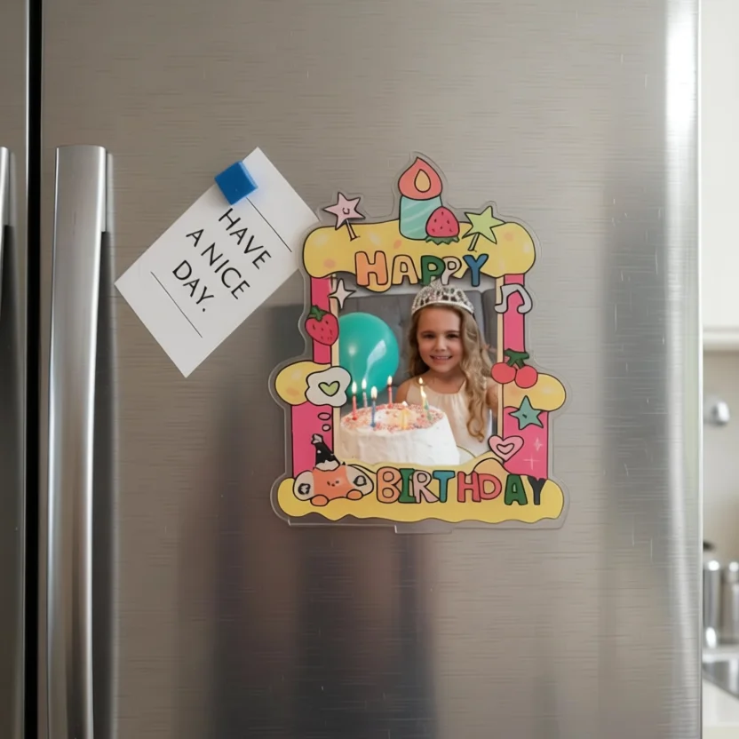 Creative and Funny Happy Birthday Photo Frame Refrigerator Magnets Cute Rsoftigerator Magnets Whiteboard Sticker