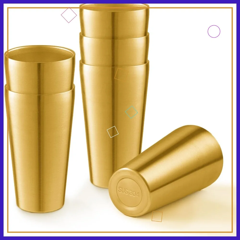 

Набор из 6 термокружек из нержавеющей стали с двойными стенками и вакуумной изоляцией для кемпинга, вечеринок, офиса - золотистый цвет