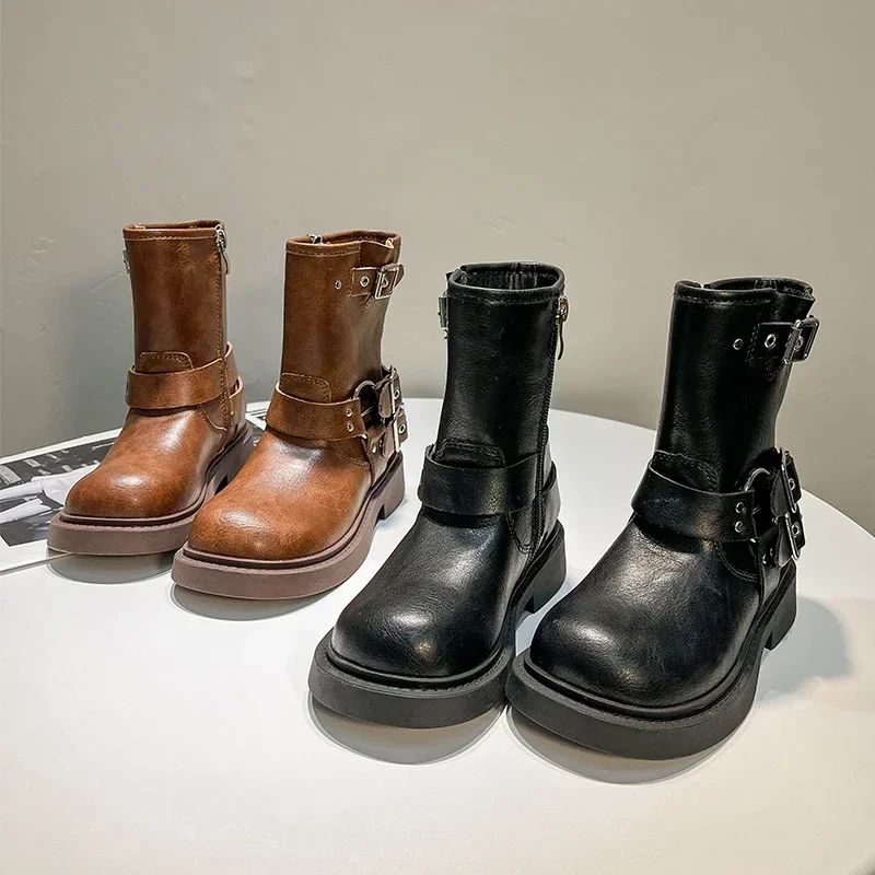 

Round Toe Platform Kid Boot 2025 Autumn/Winter British Boy Leather Boot Fashion Girl Knight Boot Mid Size Ankle Kid Shoe 부츠