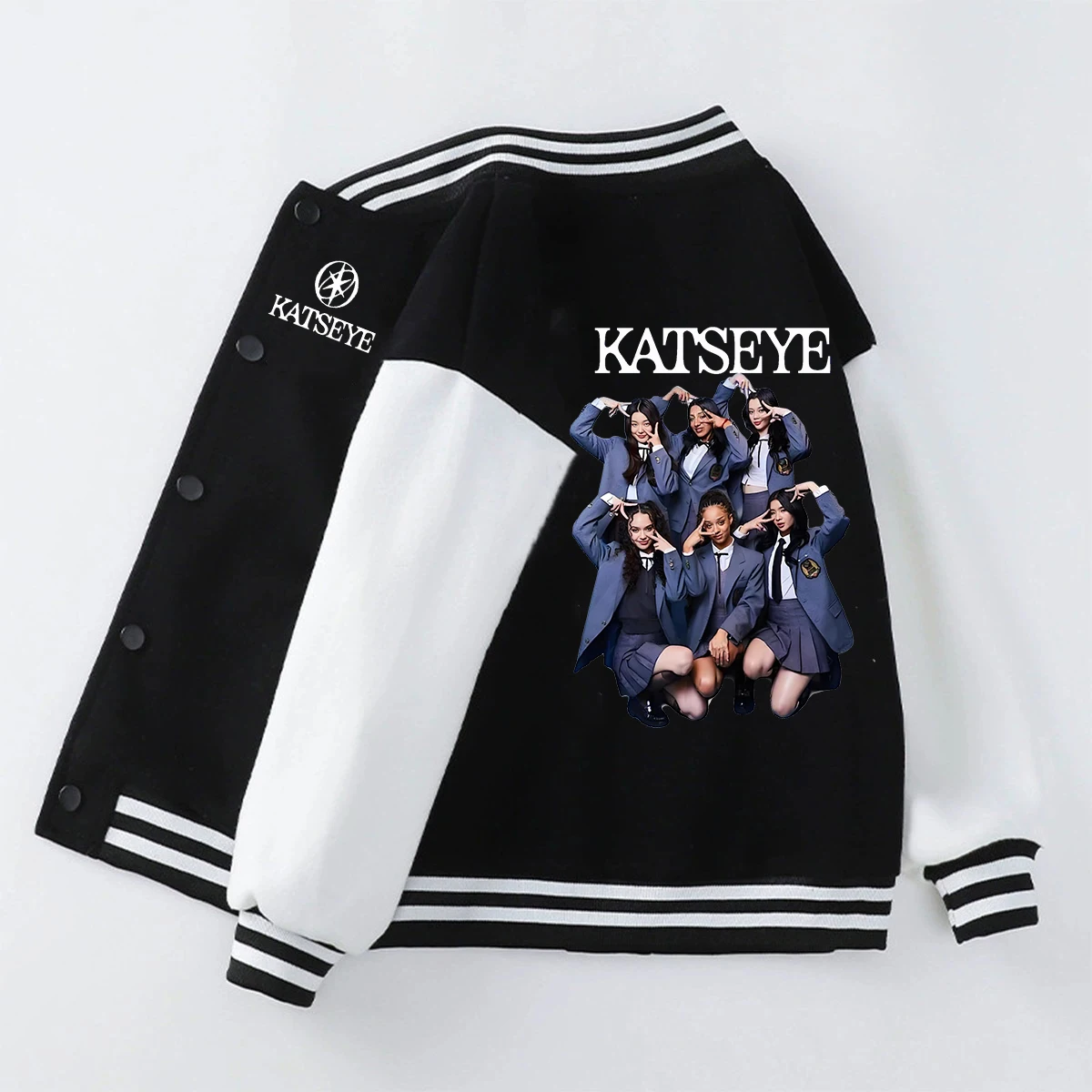Girl Group Katseye Printed Baseball Uniform Girls Boys Jacket Coat Kids Clothes Casual V-Neck Tops Fans Gift Fashion Outerwear