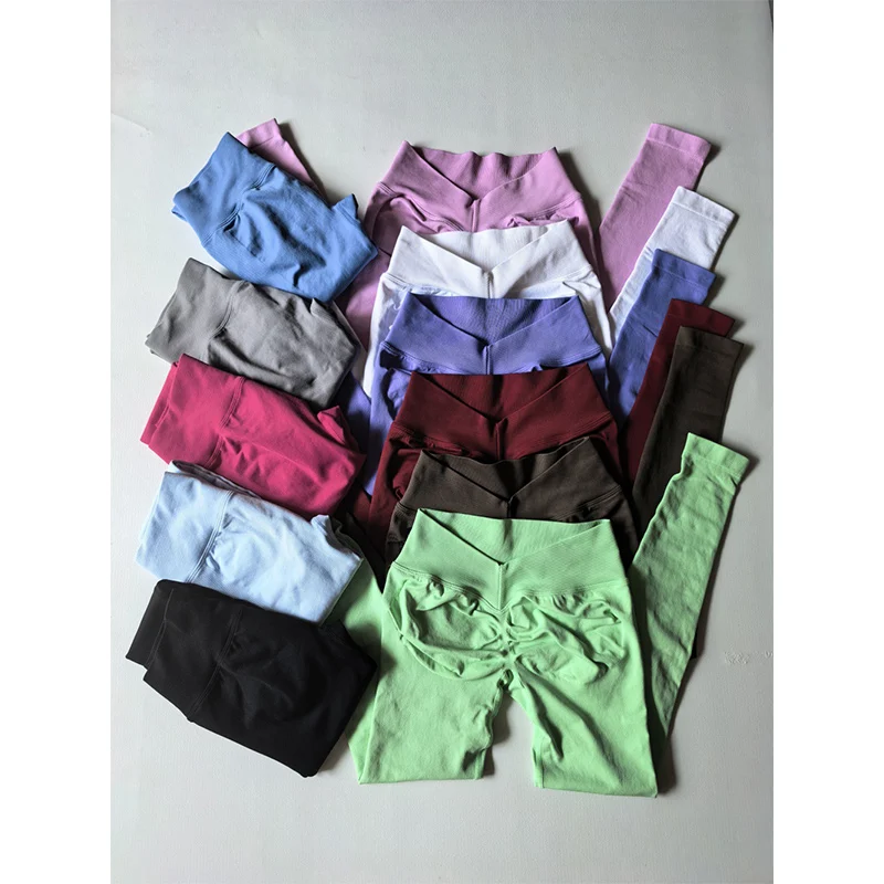 Scrunch Booty V-waist Hip Lifting Fitness Gym Running Workout Sports Tights Sporty Leggings Woman Seamless Yoga Pants