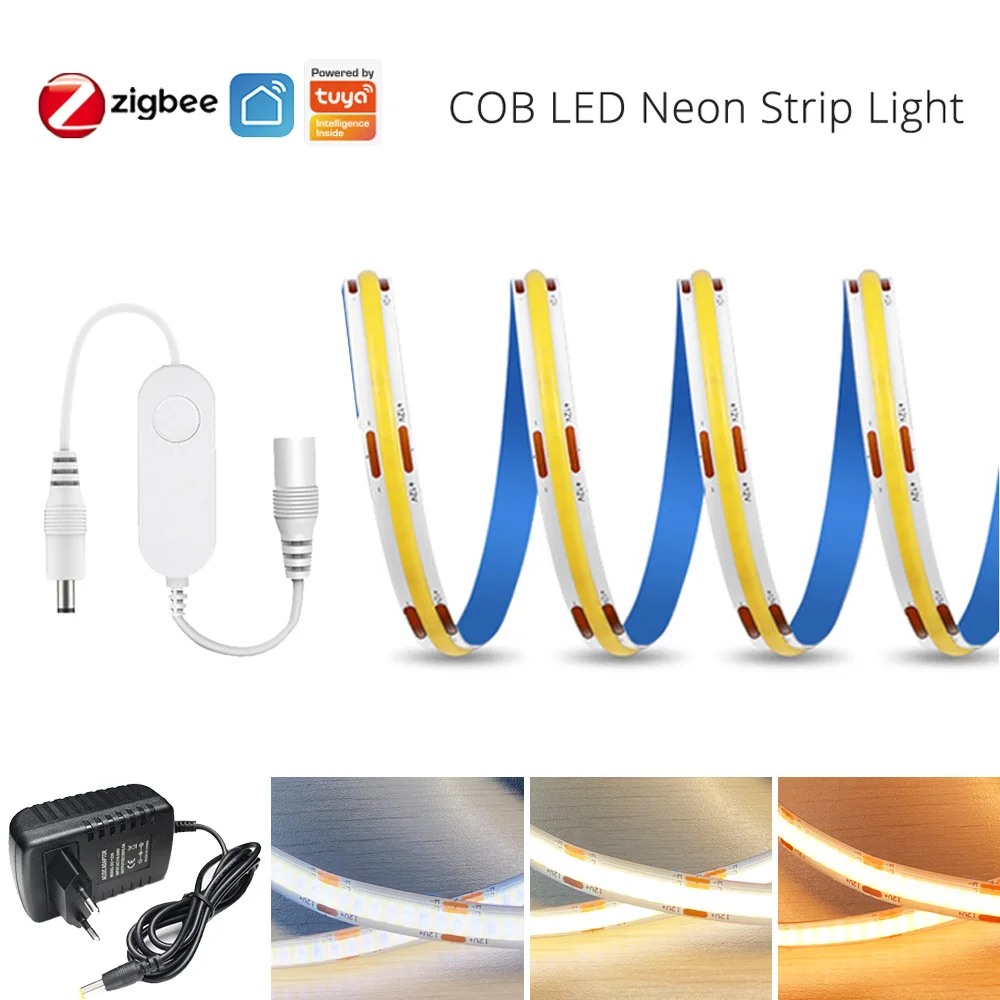 Zigbee 3.0 COB LED Strip Light 12V 1m 2m 3m 4m 5m lampada flessibile dimmerabile Warmwhite neutro 3000-6500K f Alexa home assistant/app