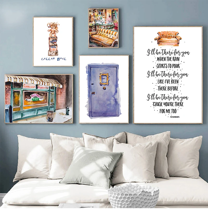 Sitcom Central Perk Couch Painting Poster Friends Tv Show Decoration Print Funny Quotes Wall Art Decorative Picture Home Deco
