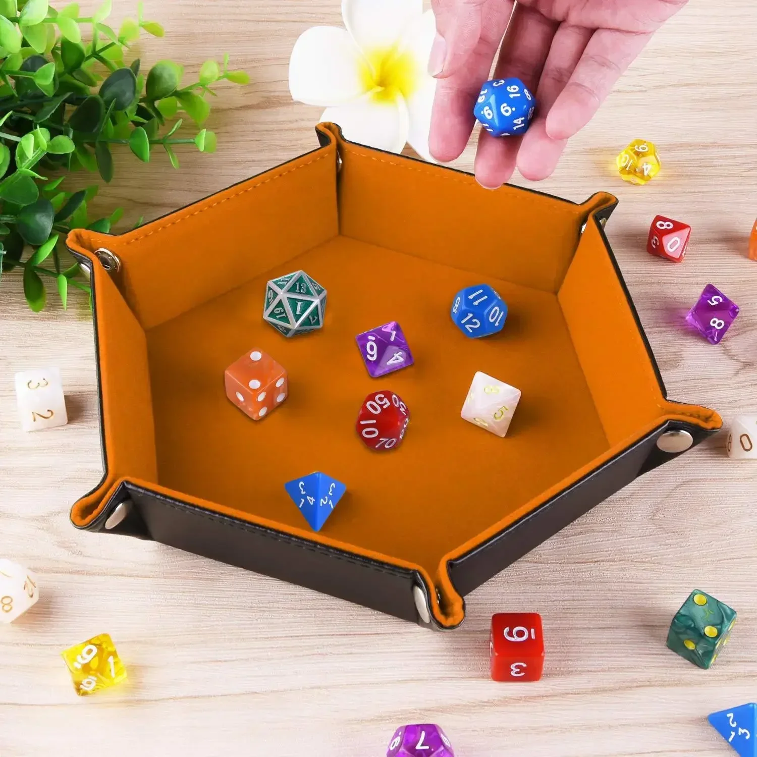 1PC Storage tray Desktop storage box Hexagon Velvet fabric Foldable Desktop games Key Sundries Dice storage