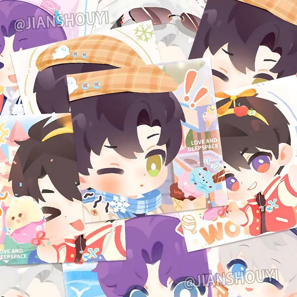 11Pcs/Lot Love and Deepspace All Members Xavier Zayne Sylus Rafayel Caleb Double Sided Cards Sticker Sheet Kawaii Merch