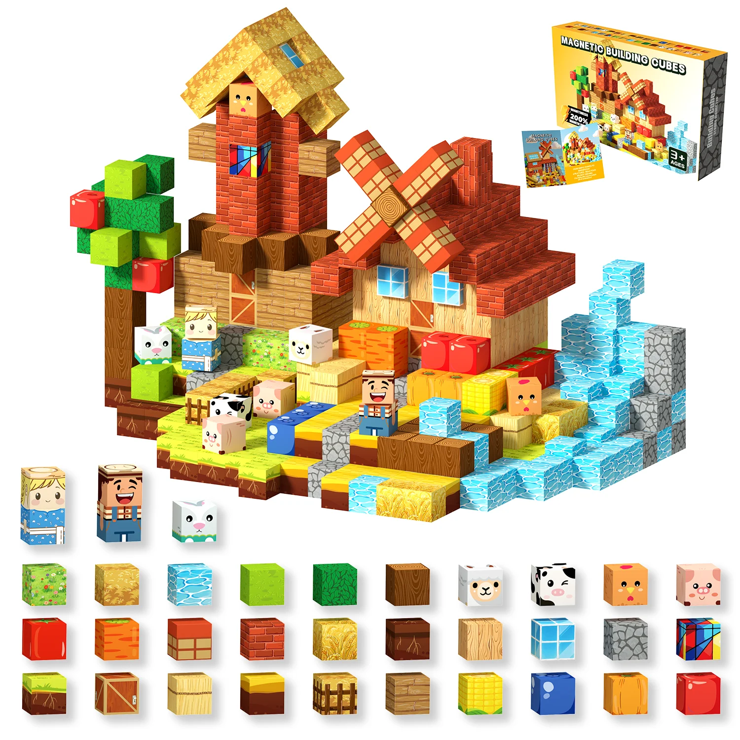 

Magnetic Tiles Set,Dream Farm 150pcs Montessori STEM Toys for Boys&Girls Ages 3–8. Building Blocks for Holiday Birthday Gift