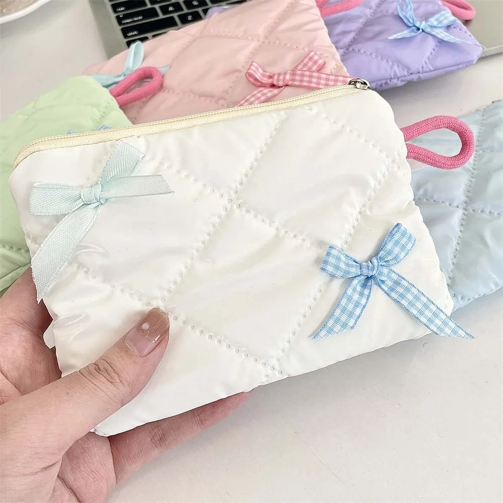

2 шт./компл. однослойная мини-сумка для хранения тампонов в клетку с мягким бантом, хлопковый кошелек для хранения, сшитые сумки в корейском стиле, сумка-органайзер на каждый день