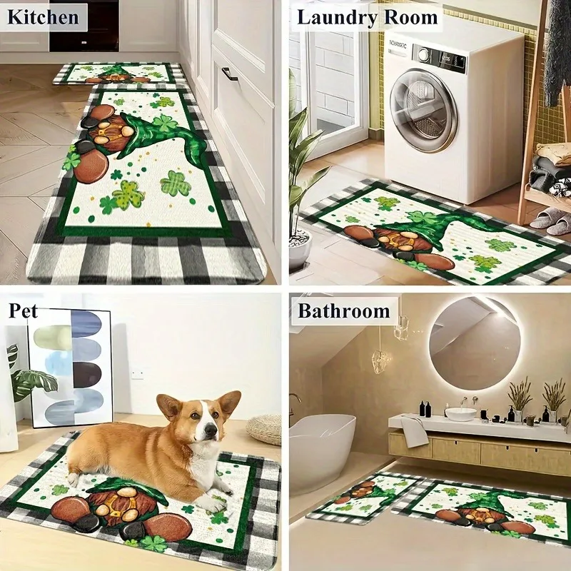 

1PC Lucky Gnomes Pattern Kitchen Rug Non-Slip Door Mat Pop design Bathroom Rug Bath Mat Carpet for Home Sink Laundry ecoreeree