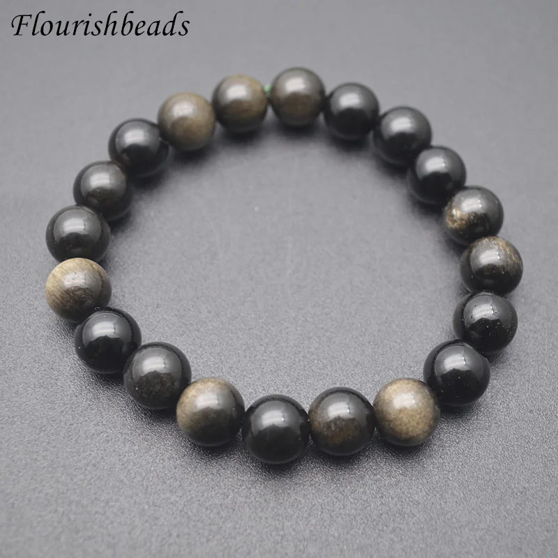 6-14mm Natural Stone Round Beads Gold Shean Obsidian Bracelet Men Women Classic Bracelet Yoga Energy  Lucky Jewelry Gifts