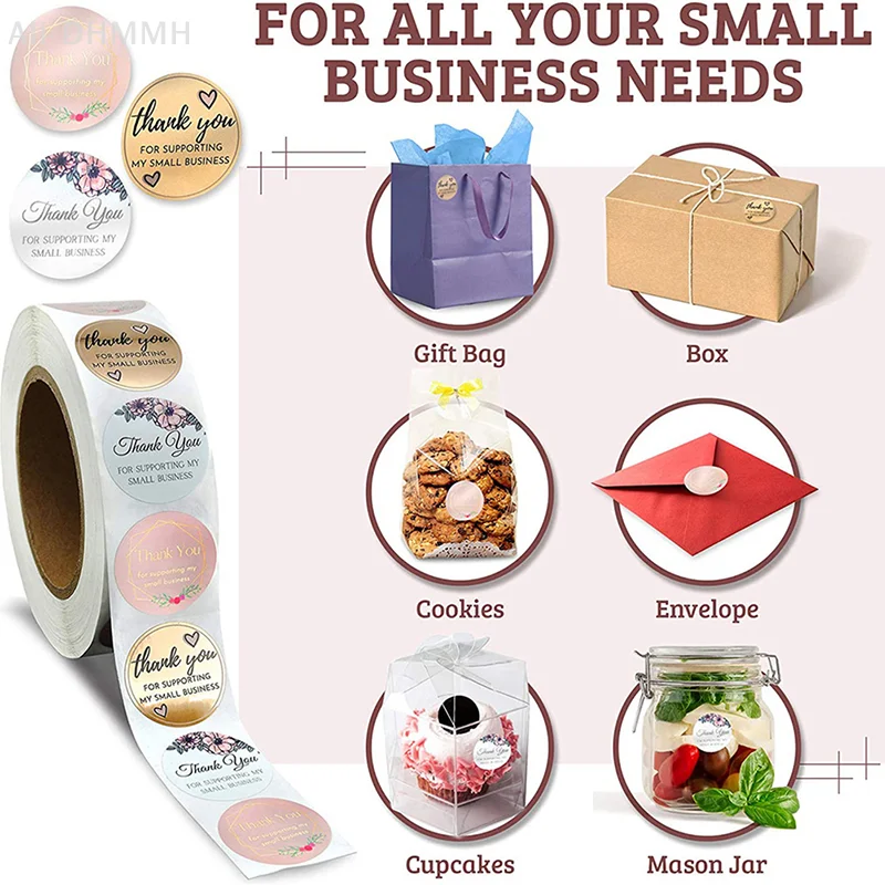 500pcs/roll Thank You Stickers Sealing Labels Adhesive Round Paper Baking Stick