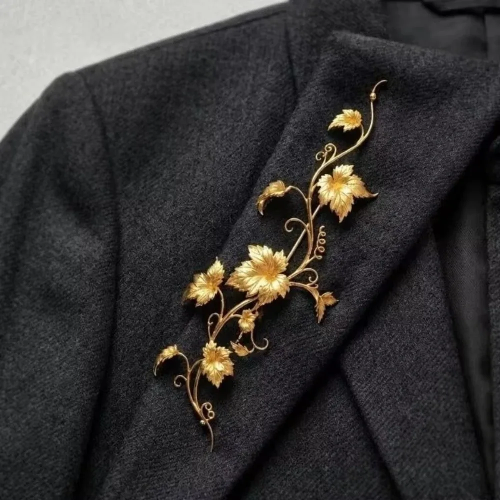 Elegant Branch Shape Leaf Brooch Decorative Sparkling Vine Brooch Safety Pin Back Long Clothing Fixing Pins Clothing Accessories