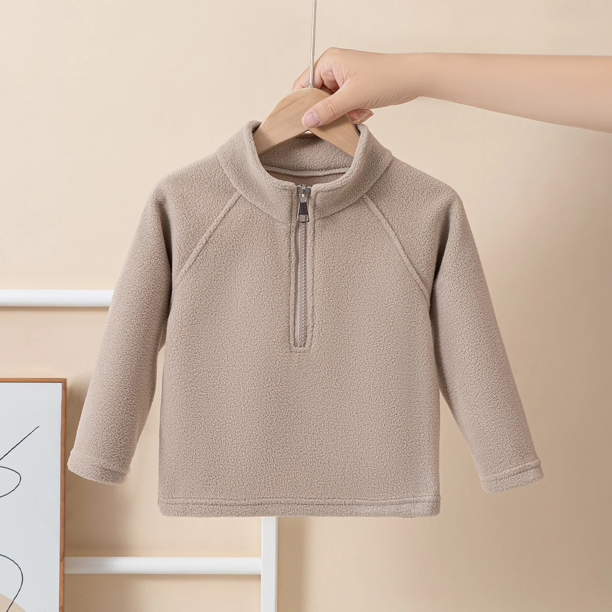 Girls Boys Autumn Winter New Hoodie Warm Leisure Tops Zipper Pullover Solid Color Long Sleeve Stand Collar Design  