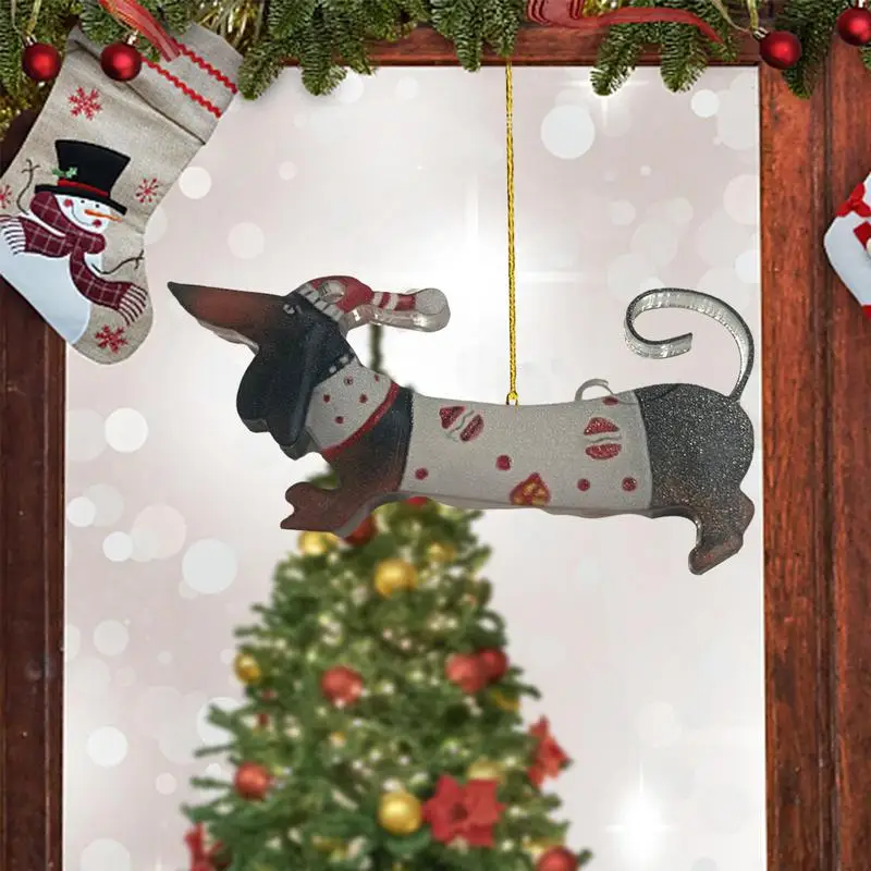 1pcs Cartoon Cute Dog Christmas Ornaments Fun Dachshund Dog Hanging Decoration Xmas Tree Graphic Design Pendant Home Car Decor