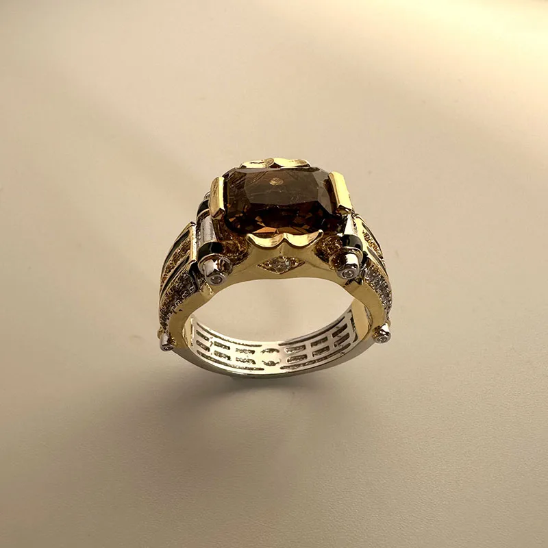 New In Men's Big Ring Electroplating Stainless Steel Fashion Creative Brown Synthetic Gemstone Hip Hop Party Jewelry Accessories