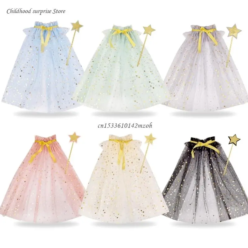 

Girls Breathable Tulle Cape with Magical Wand for Cosplay and Photography Event Dropship