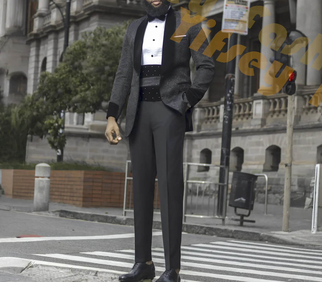 Black Jacquard Jacket Butterfly Flower Fabric Coat Maale Blazer Trousers Black Pants Tailor-Made Men Suit Set Wedding Clothing