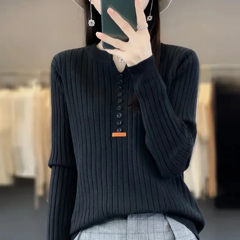 2024 Sweater Women Long Sleeve Top Knitted Pullover V-Neck Fashion Sweater Woman Winter Basic Female Clothing Soild OL Sweaters