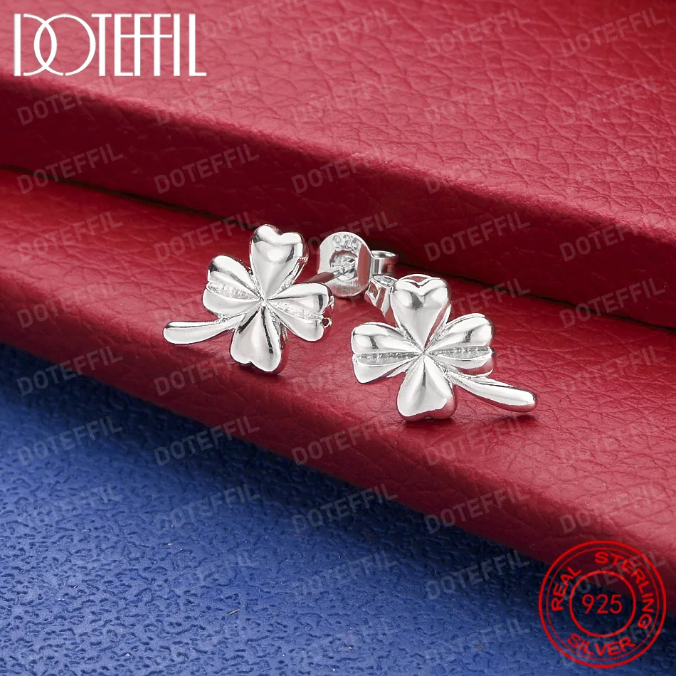 925 Sterling Silver Lucky Four-Leaf Clover Earrings, Elegant Jewelry for Women's Parties and Weddings