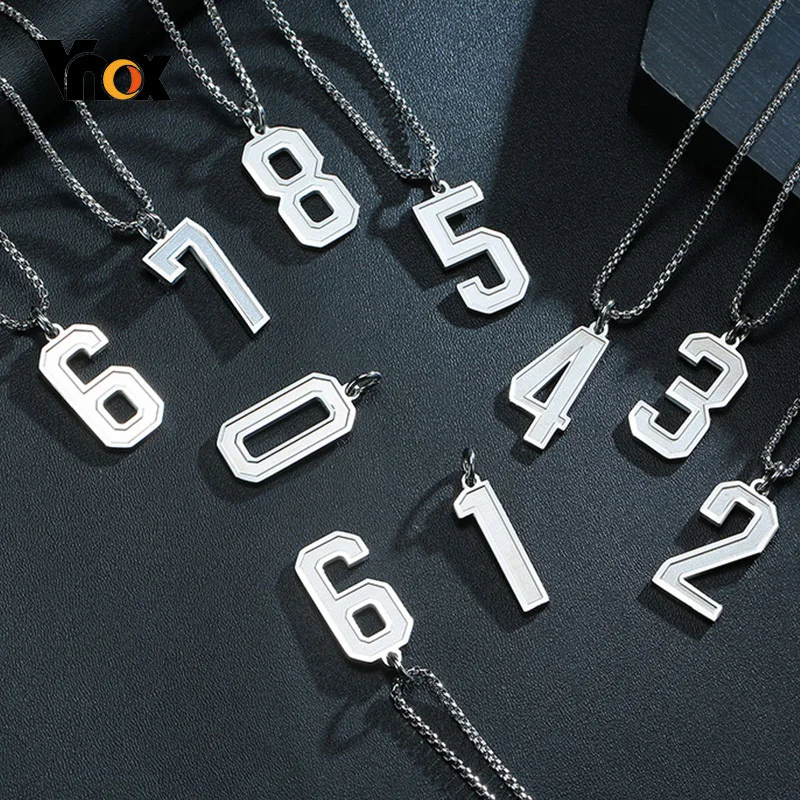 Vnox Lucky Number 0-9 Necklaces for Men Women,Grooved Stainless Steel Arabic Numerals Pendant,Casual Street Fortune Jewelry