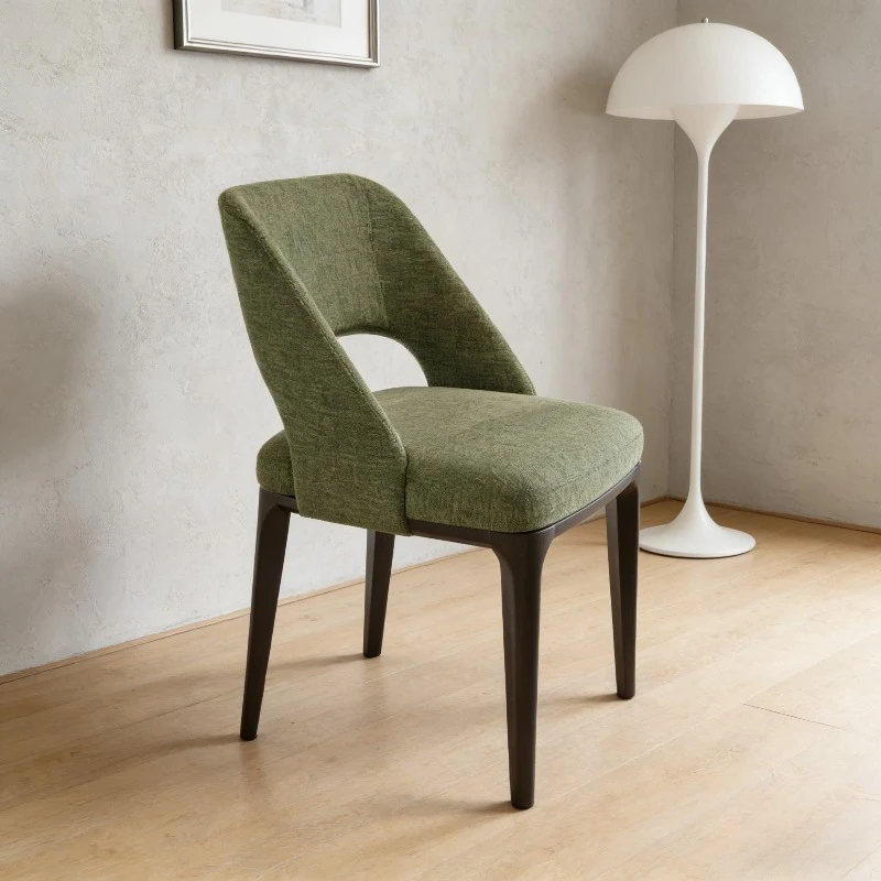 xx-Modern Dining Chair with Textured Fabric, Cutout Backrest, Wood Legs, Upholstered Accent Chair for Kitchen & Dining Room*