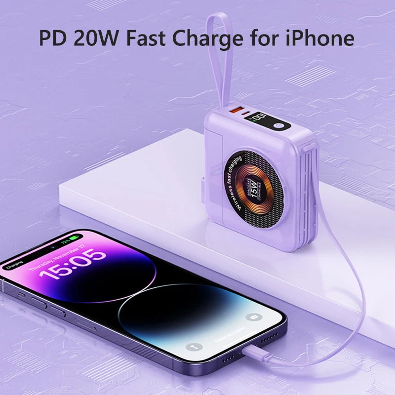 Imagem -04 - Banco de Potência Magnética sem Fio 22.5w Carregamento Rápido para Xiaomi Huawei Iphone Samsung Bateria Portátil Powerbank com Cabo de Tomada ac