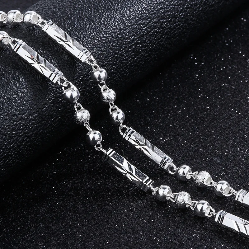Silver Plated Triple Round Bead Hexagonal Tube Necklace for Men Bold Chunky Chain Modern Minimalist Streetwear Unisex Jewelry