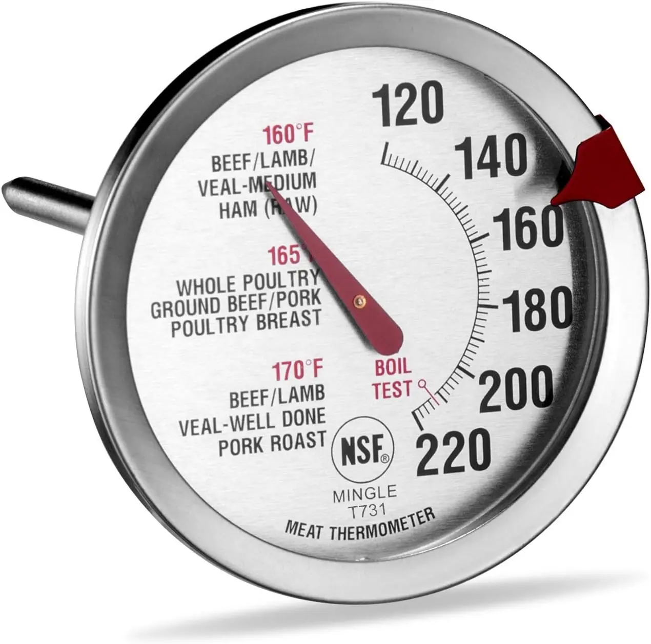 Large 2.5" Oven Safe Meat Thermometer, Stainless Steel BBQ Thermometer with Easy-Read Dial and Target Indicator