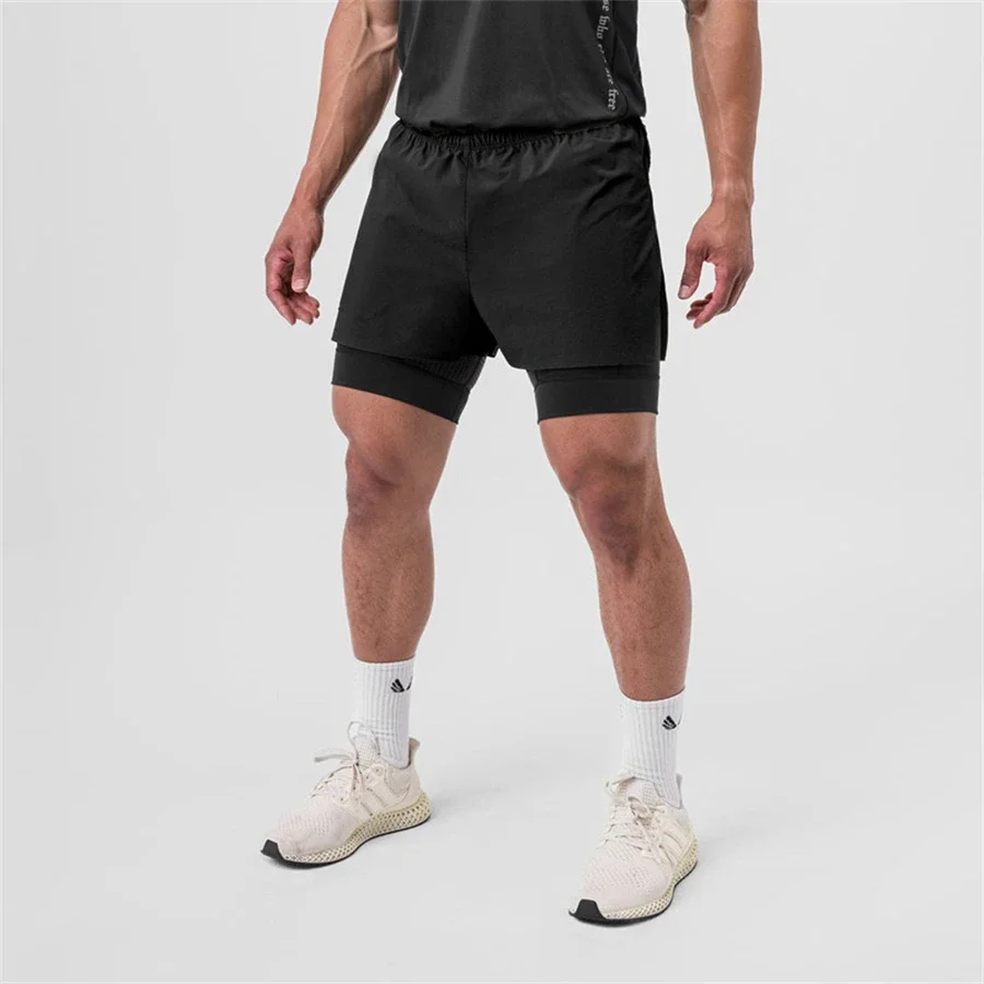 2024 Summer New Men Shorts 2 in 1 sport shorts Gyms Fitness Bodybuilding Workout Quick Dry Beach Shorts Male Running shorts men