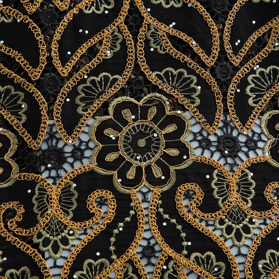 SJD LACE Swiss Voile Embroidery Lace Fabric 2026 African Nigerian Cotton Lace with Rhinestones For Women Evening Party Dress4864