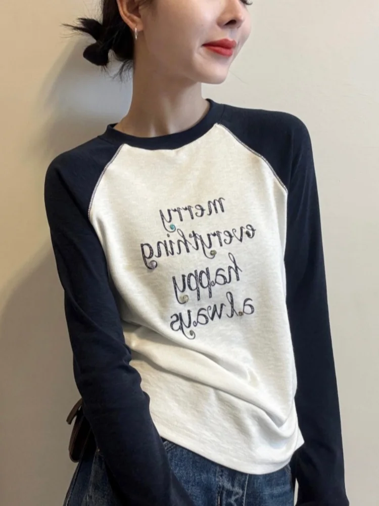 Women's Long Sleeve T-Shirt Casual Style Loose Fit Shoulder Insert Design plus Size Slimming Top Trendy Spring Autumn New Arr...