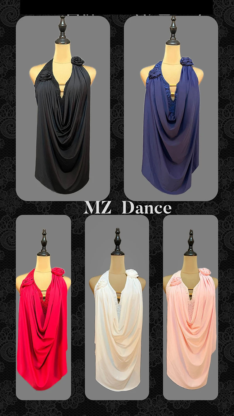 

Новинка 2025, топы для латинских танцев для женщин, сексуальное платье с открытой спиной и подвесным воротником, чача, румба, танго, наряды для латинских выступлений для взрослых XH3206