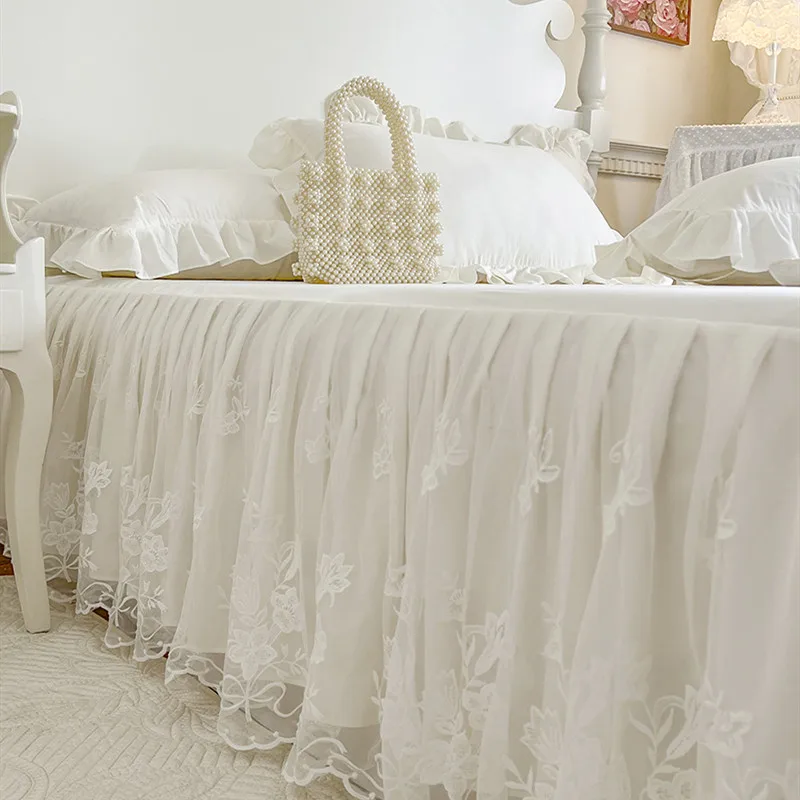 Lace Style Bed Skirt Queen Size Bed Cover Girls Room Bedspread Skin-friendly Bed Linen for Home 침대스커트 (Pillowcase Need Order)