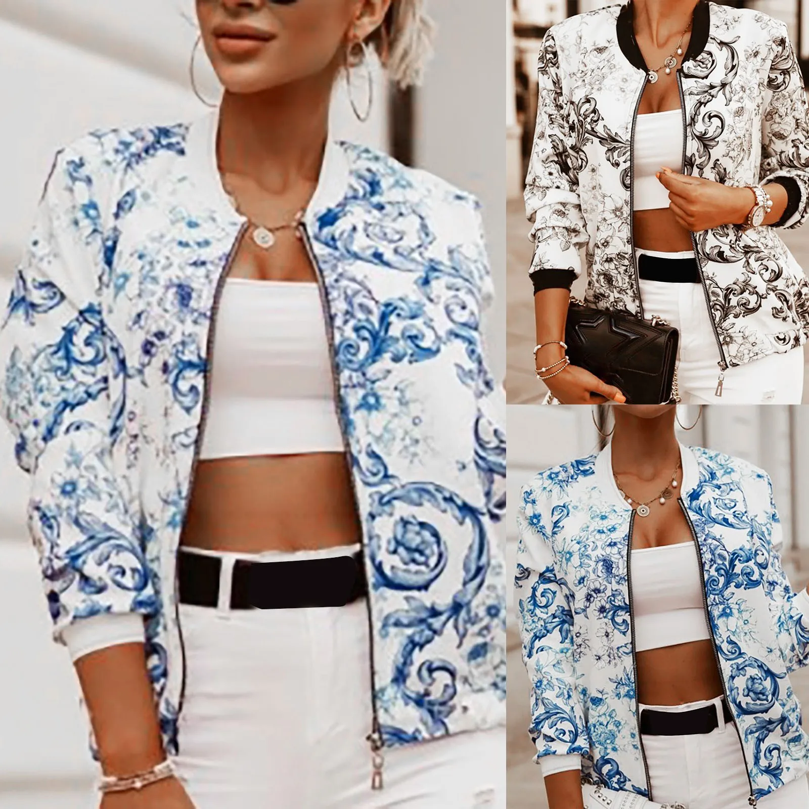 

Ladies Autumn And Winter Slim Long Sleeve Printed Short Jacket Small Coat Casual Work Outfits for Women Puffy Vest