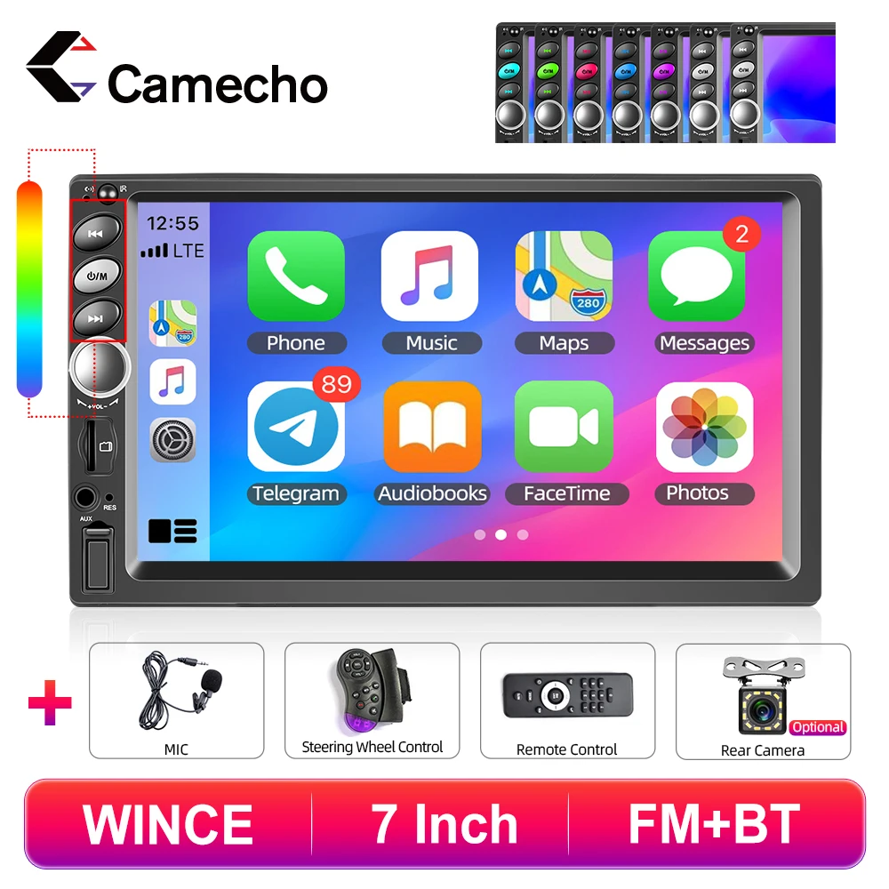 

Camecho 7'' Carplay Android Auto Car Stereo Radio Multimedia Player FM Audio Bluetooth Universal MP5 Video Player For VW Toyota