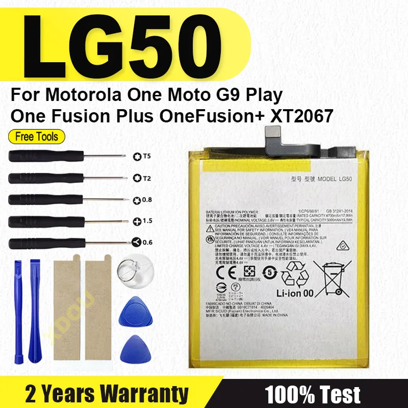 Brand-New LG50 5000mAh Battery For Motorola One Moto G9 Play / One Fusion Plus OneFusion+ XT2067 Phone Bateria
