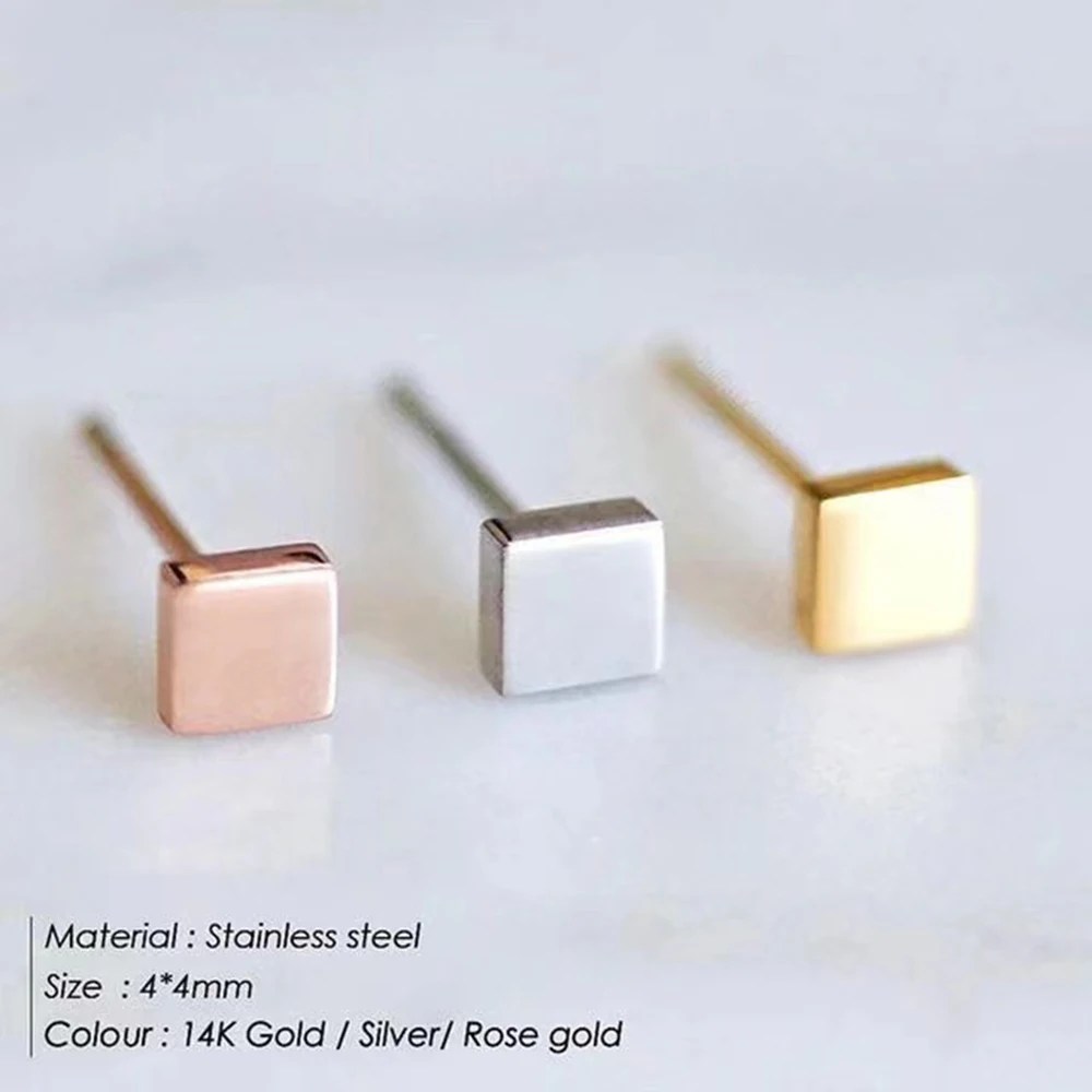 SUNIBI Minimalist Stainless Steel Small Stud Earrings for Women  Square Mini Fashion Cute Earrings Party Gift Jewelry Wholesale