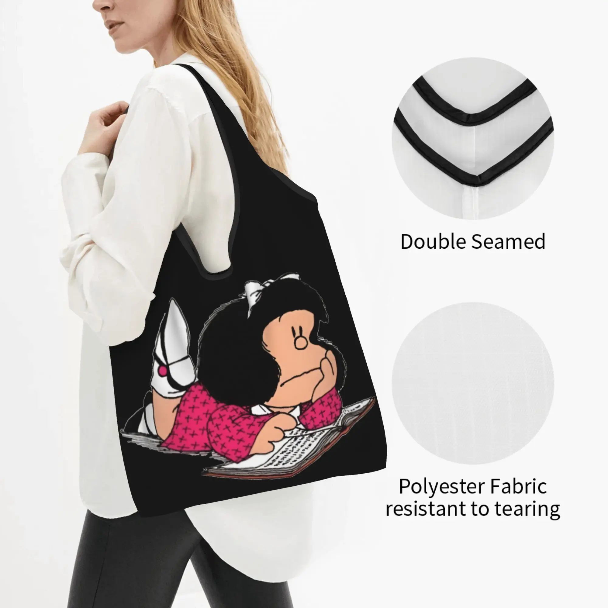 M-Mafaldas Manga Comics Grocery Tote Shopping Bag Women Kawaii Anime  Shoulder Shopper Bag Big Capacity Handbags