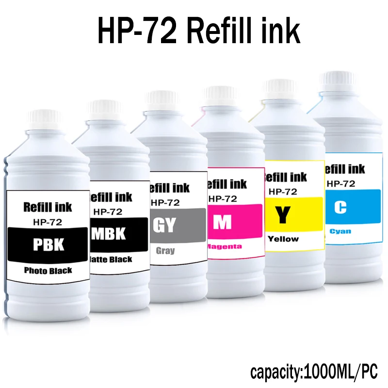 

1000ML Dye Ink For HP 72 727 728 Refill For T610 T620 T770 T790 T795 T1200 T1300 T2300 T1100 T1100PS T1120 T1120PS Printer