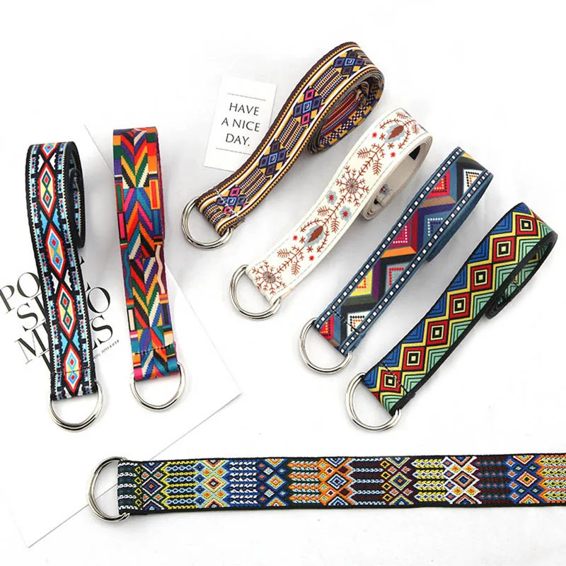 New Printed Women Canvas Belts D Ring Buckle Ladies Long Multicolor Weave Waist Strap Jeans Trouser Female Belt Waistband