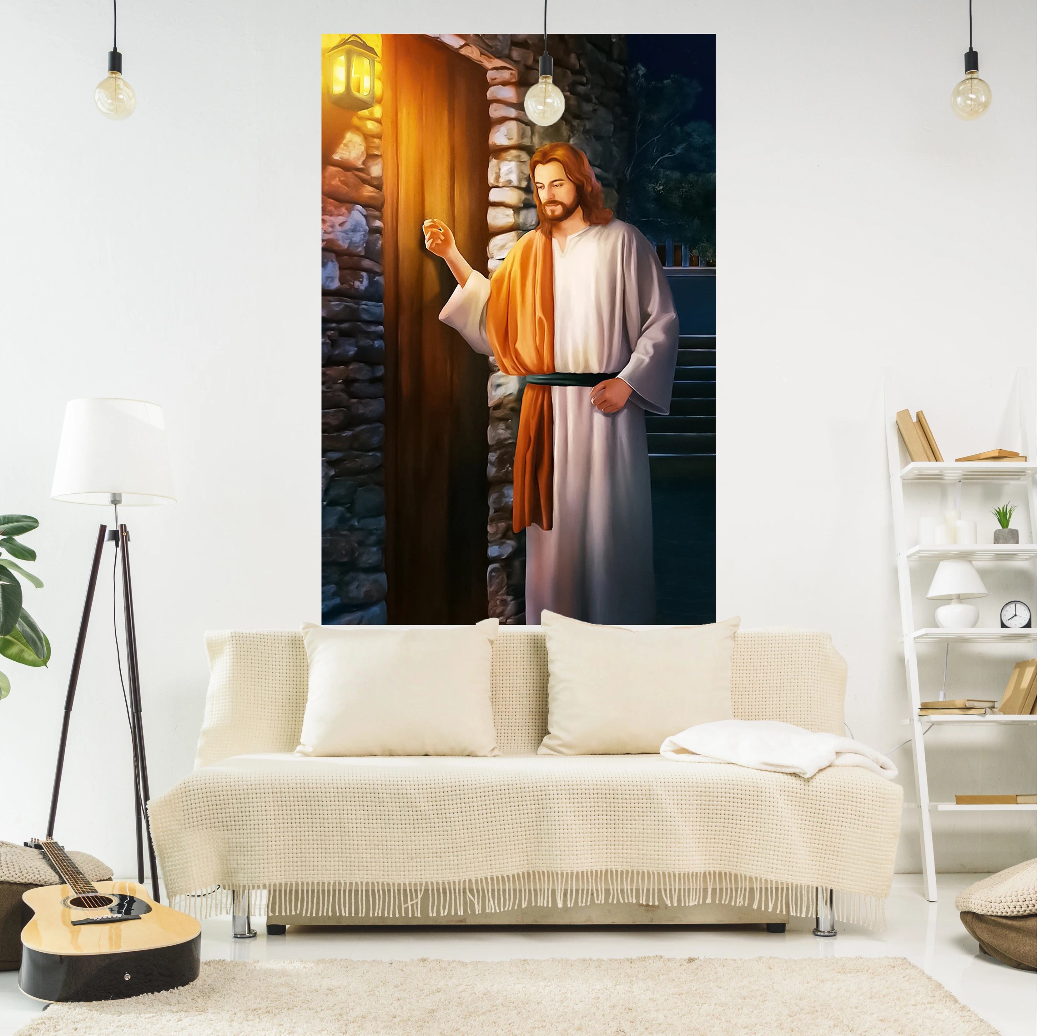 Christmas Tapestry Jesus Christ Knocking The Door Printed Wall Hanging Carpets Bedroom Or Home For Decoration