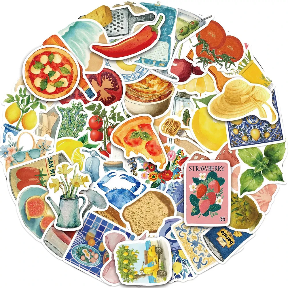10/30/54 Stück Mediterrane Tomaten Ästhetische Aufkleber Vintage Cartoon Aquarell Lebensmittel-Sticker DIY Kühlschrank Handy Koffer Aufkleber Spielzeug