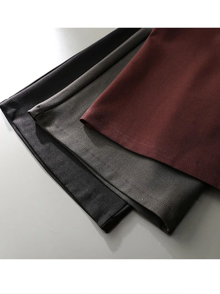 Trajes informales color burdeos, pantalones para mujer, pantalones elegantes de cintura alta y pierna ancha a la moda con bolsillos, negro y gris