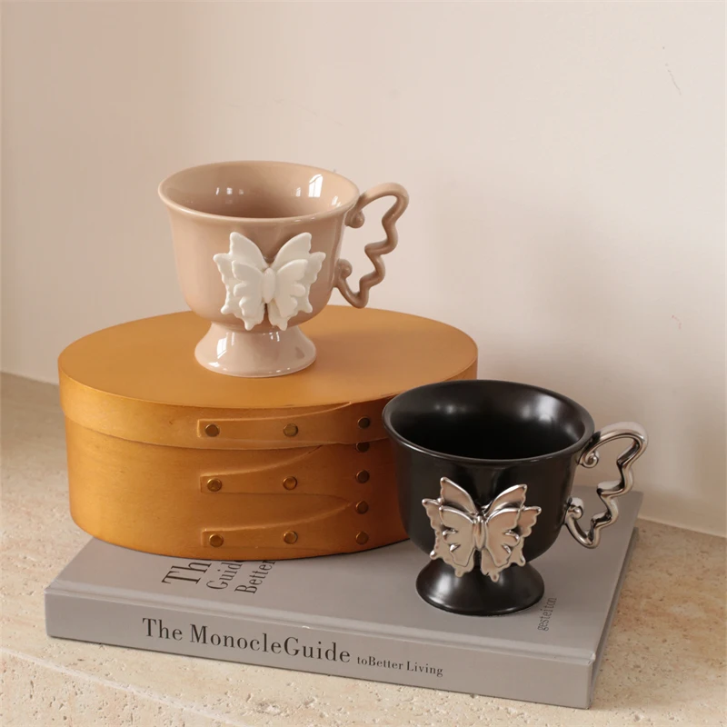 Ceramic Butterfly Mug Coffee Cup Wing Handle Design Living Room Drinking Cup, Breakfast Milk Cup Gift