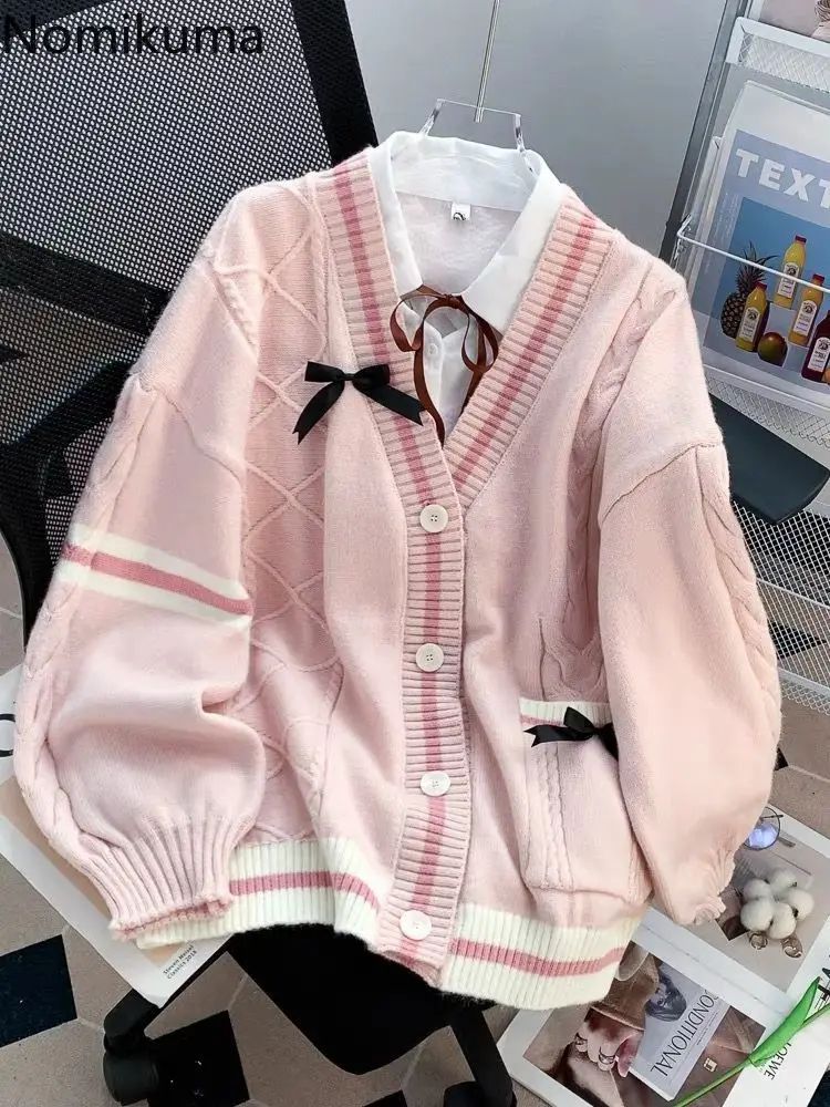 Bow Cardigan Jackets Women Sueter Mujer Japanese Fashion Casual Pull Femme Preppy Style Fall Winter Clothes Knitted Sweater Tops