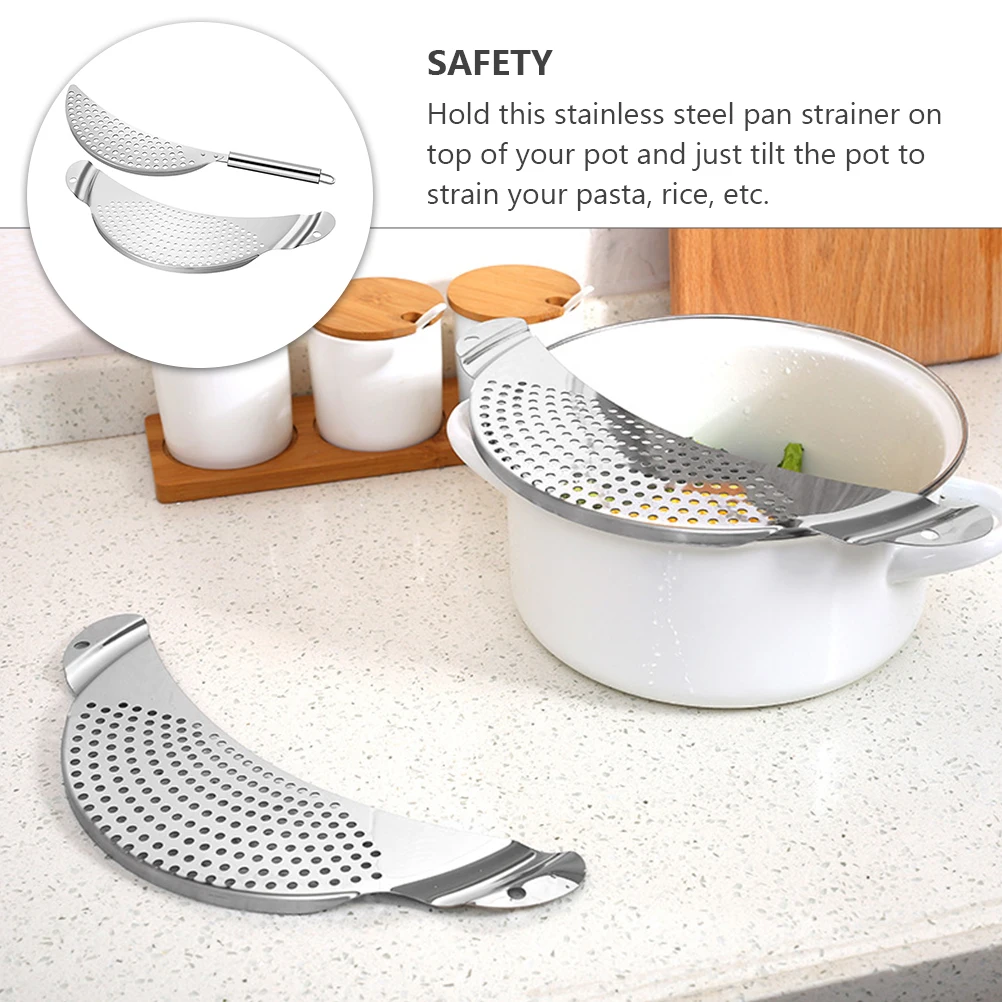 

2 pcs Stainless Steel Pot Strainer Crescent Design Fits Most Pans Kitchen Pan Drainer For Pasta Rice Straining Filter Tool