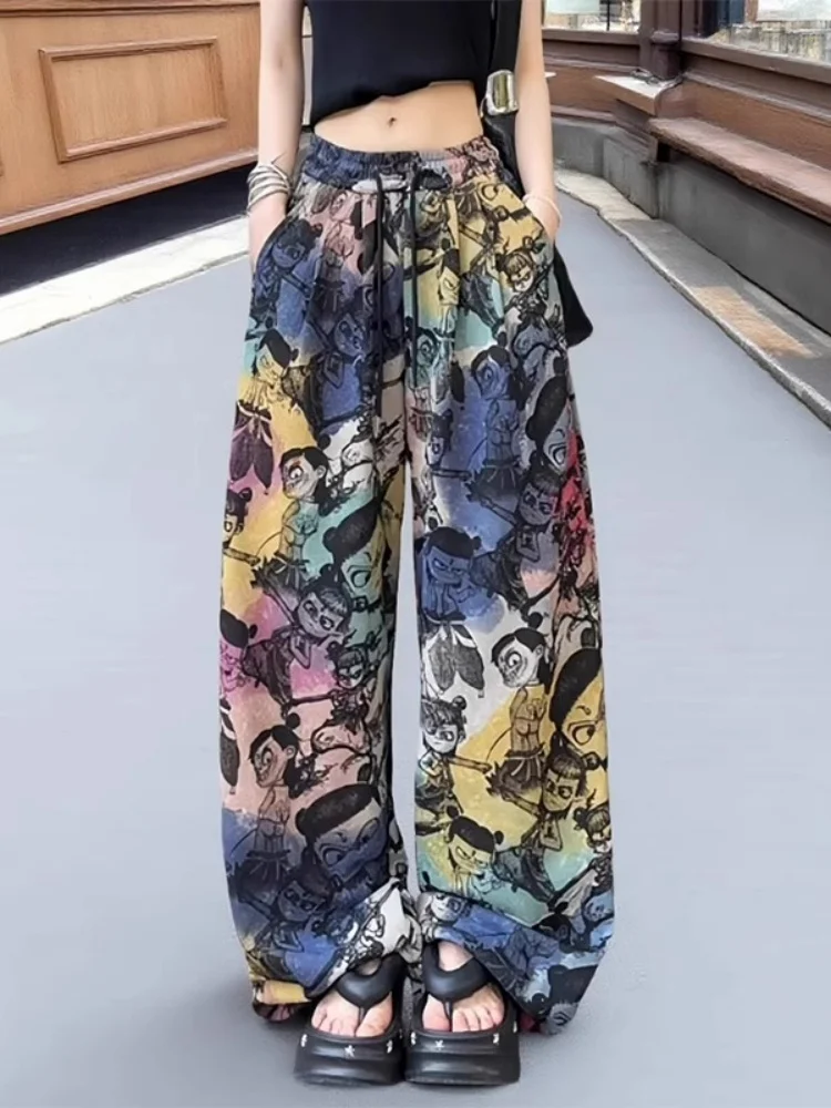 Women's Straight Leg Pants Gradient Dyed Print Thin Loose Drawstring Wide Leg Spring Summer New Style Comfortable Casual Trou...