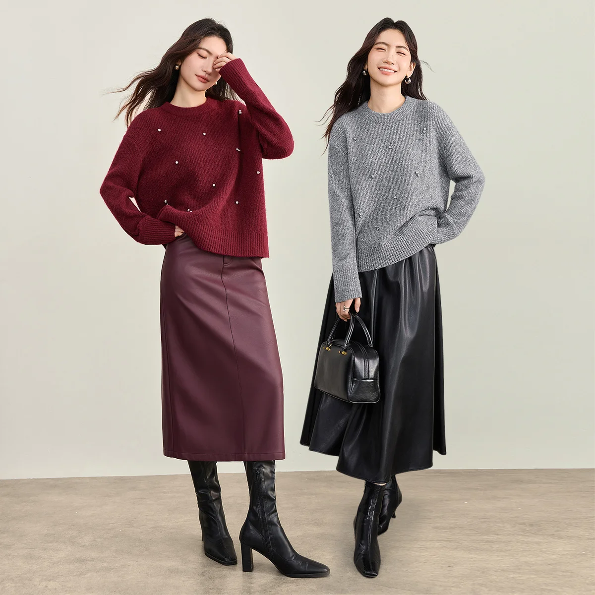 SENTUBILA المرأة رداء علوي من الصوف البلوز 2025 الخريف ركاب اليدوية حجر الراين س الرقبة فضفاضة خفيفة الوزن محبوك W53EE3375